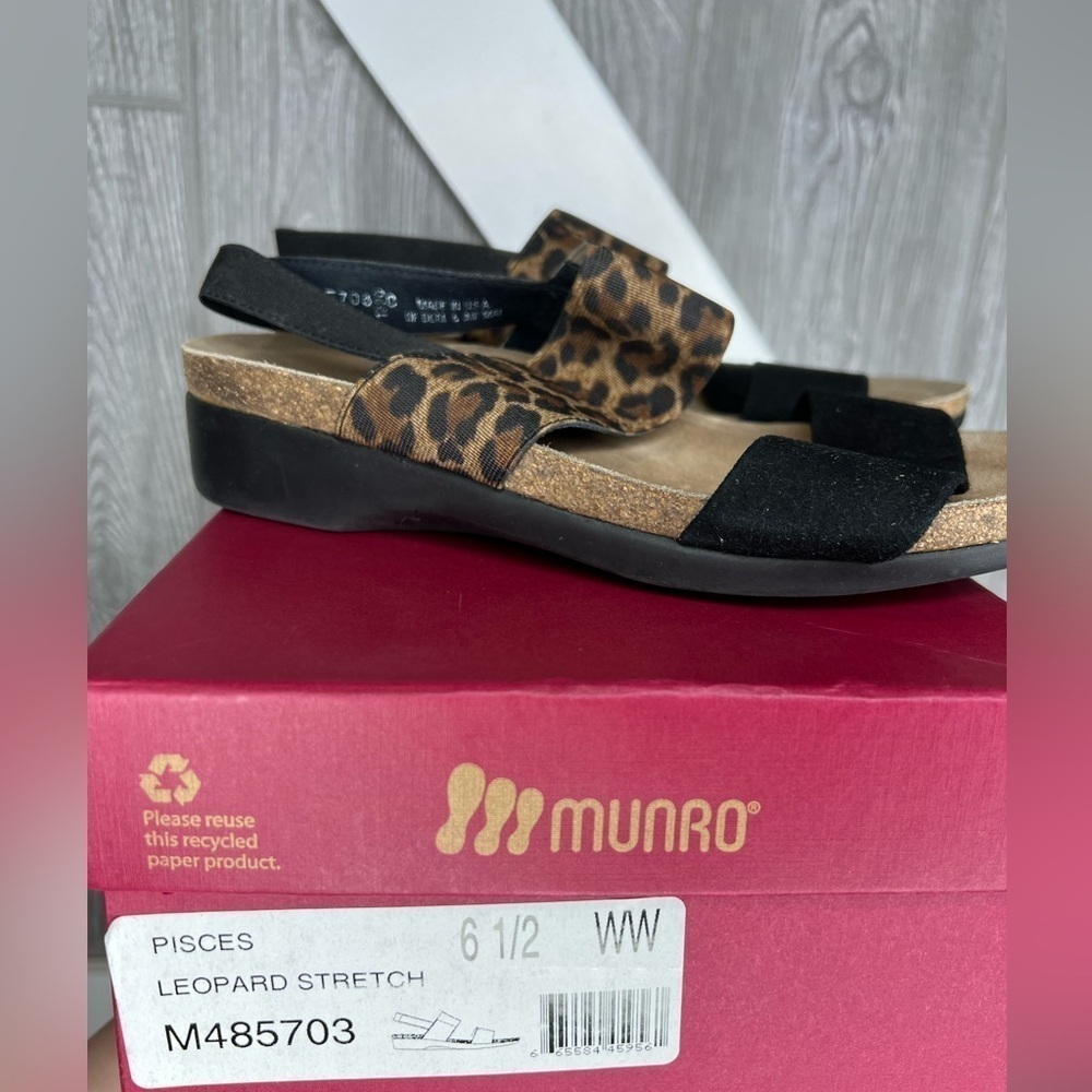S74. Munro Pisces Women's Leopard Print Stretch Sandals 6.5WW - Picture 6 of 10